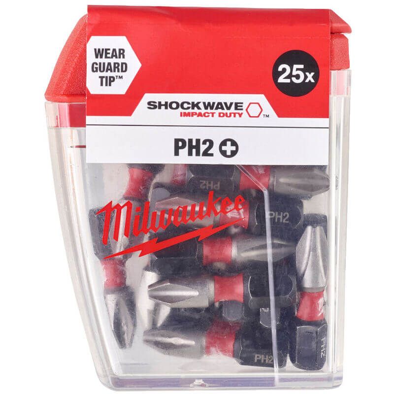 MILWAUKEE 25 PIECE SHOCKWAVE IMPACT DUTY PH2 X 25MM SCREWDRIVING BIT SET