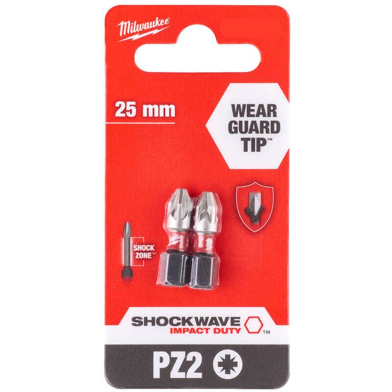 MILWAUKEE SHOCKWAVE IMPACT DUTY PZ2 X 25MM SCREWDRIVING BITS