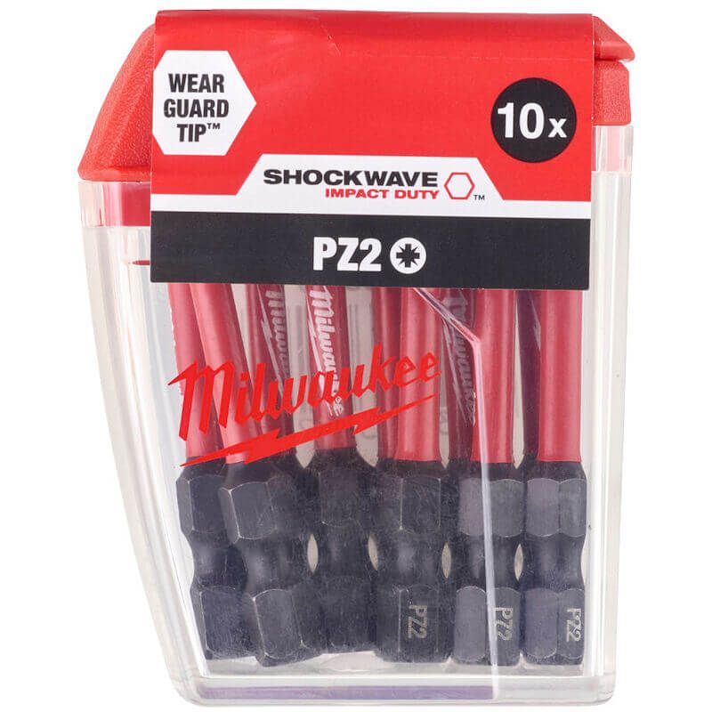 MILWAUKEE 10 PIECE SHOCKWAVE IMPACT DUTY PZ2 X 50MM SCREWDRIVING BIT SET