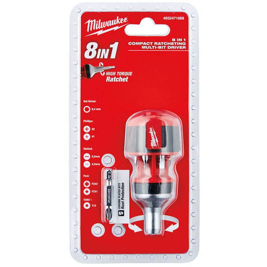 MILWAUKEE 8-IN-1 UNIVERSAL COMPACT RATCHETING MULTI-BIT SCREWDRIVER