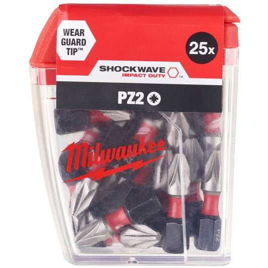 MILWAUKEE 25 PIECE SHOCKWAVE IMPACT DUTY PZ2 X 25MM SCREWDRIVING BIT SET
