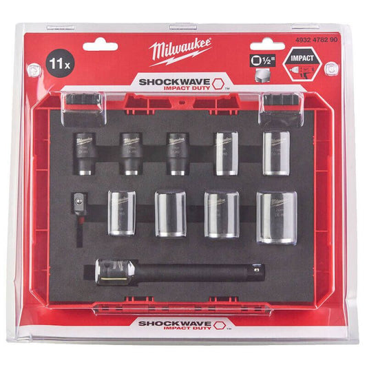 MILWAUKEE 11 PIECE SHOCKWAVE IMPACT DUTY 1/2" DRIVE IMPACT SOCKET SET