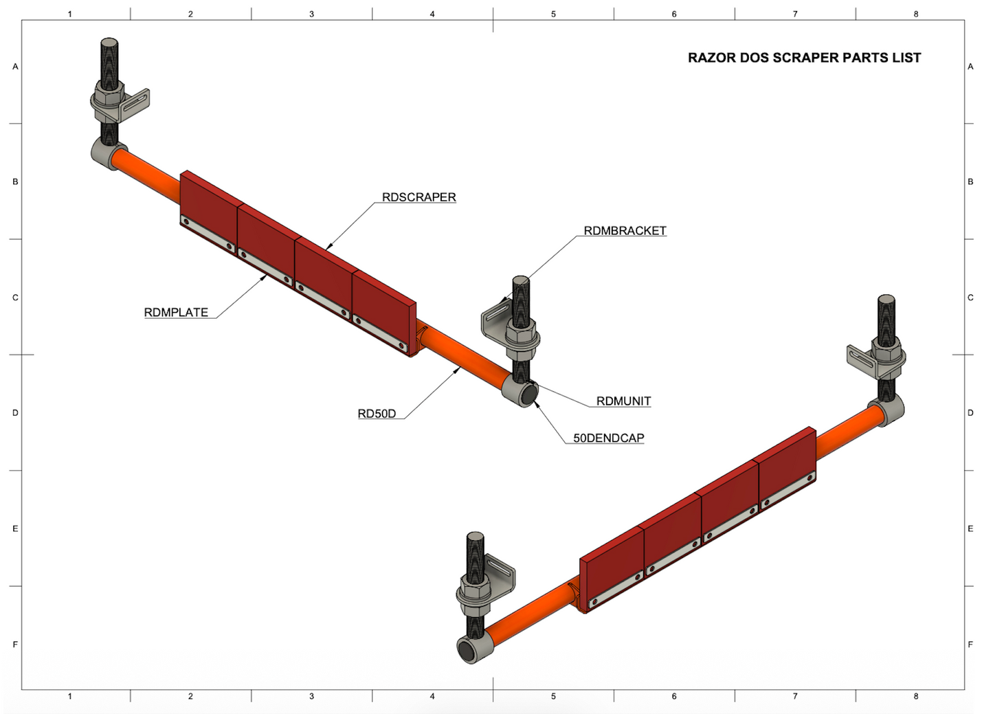 Secondary conveyor belt cleaner showing scraper blades and mounting assembly