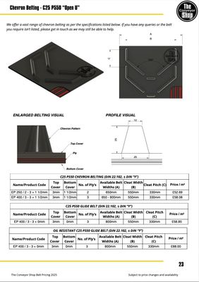 800mm wide (32inch ) C25 chevron Ep400/3 3+1mm Y grade covers